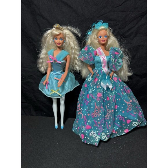 Mattel Other - Mattel 1993 Birthday Barbie + 1994 My First Barbie Princess Blue Dresses EUC